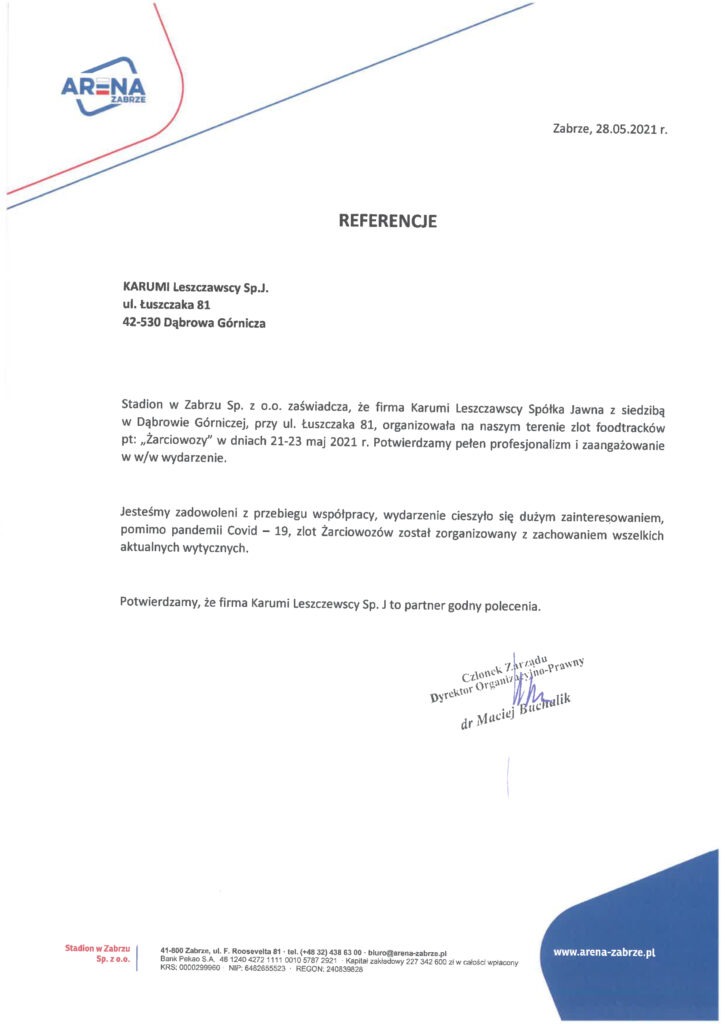 Referencje Arena Zabrze Żarciowozy