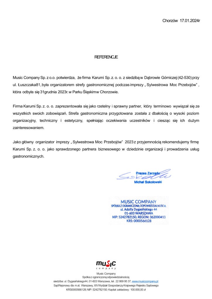 Referencje Sylwester z Polsatem Music Company Żarciowozy