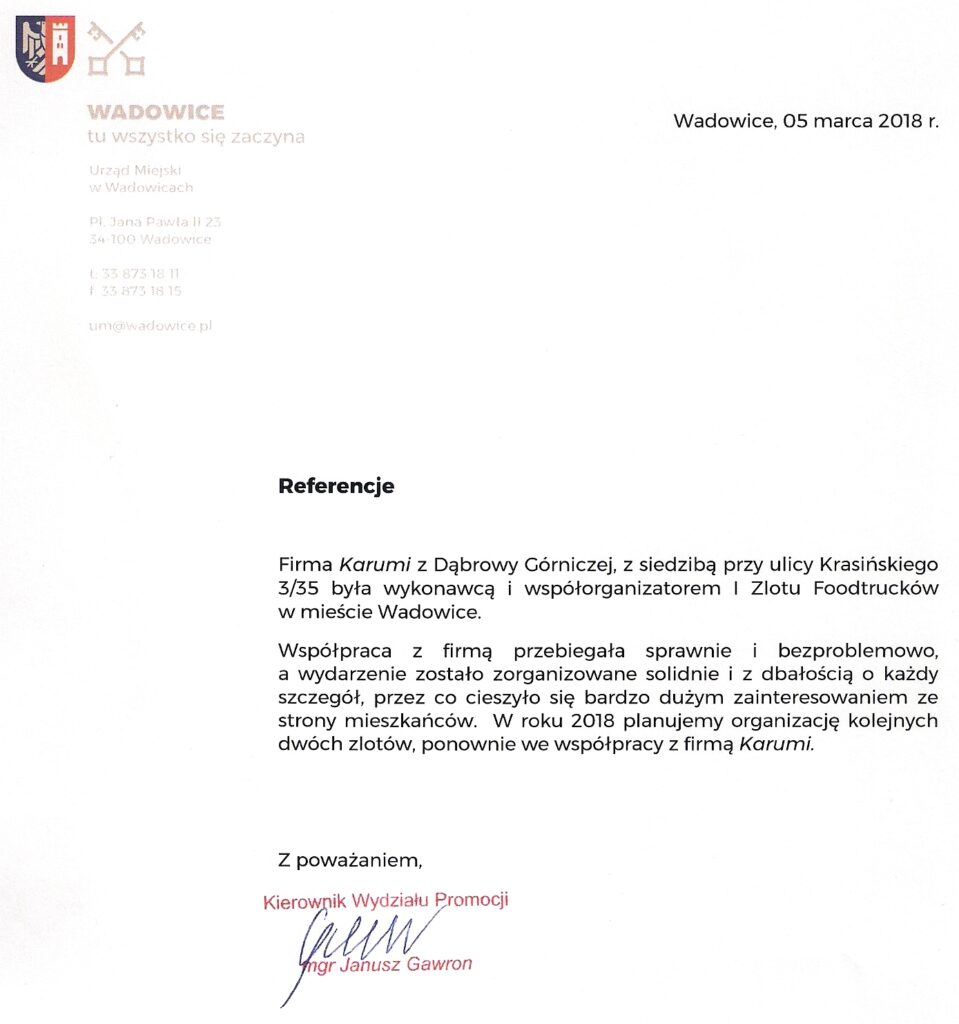 Referencje Wadowice Żarciowozy