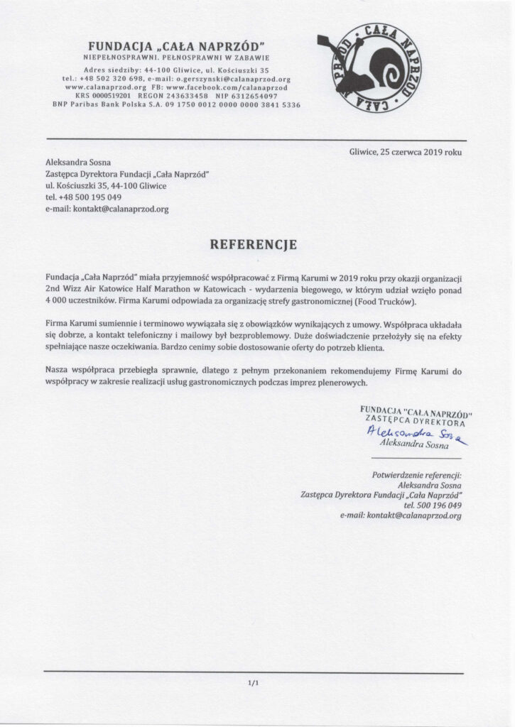 Referencje Cala na Przod Żarciowozy